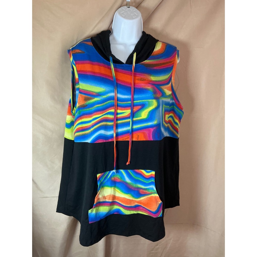 LuLaRoe Brittany Sleeveless Hoodie Women XL Multi‎ Black NEW Psychedelic Marble